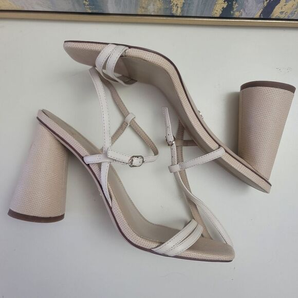 Sam Edelman Kit Ivory Square Toe Slingback Strap Cylindrical Block Heel Sandals - Picture 4 of 11